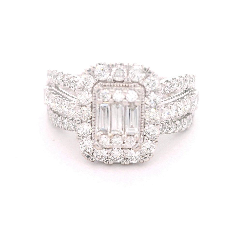 Anillo de Oro Amarillo 14K Redondo Calado con Diamantes Baguette