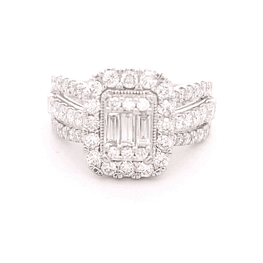 Anillo de Oro Amarillo 14K Redondo Calado con Diamantes Baguette