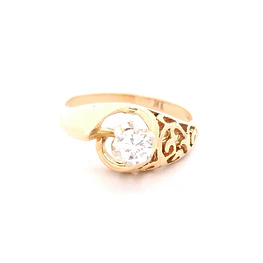 Anillo de Oro Amarillo 14K Solitario con Diamantes