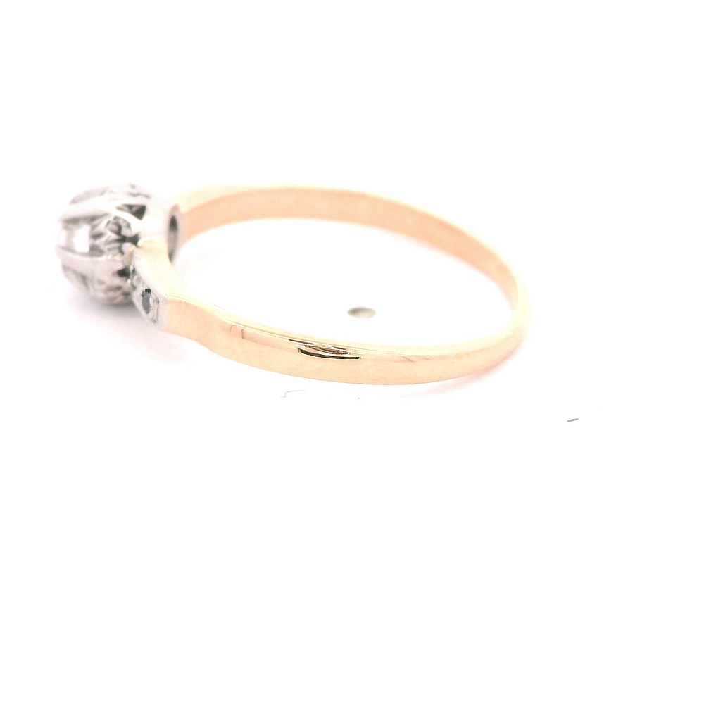 Anillo de Oro Amarillo 18K Solitario Cintillo Bicolor con Diamantes