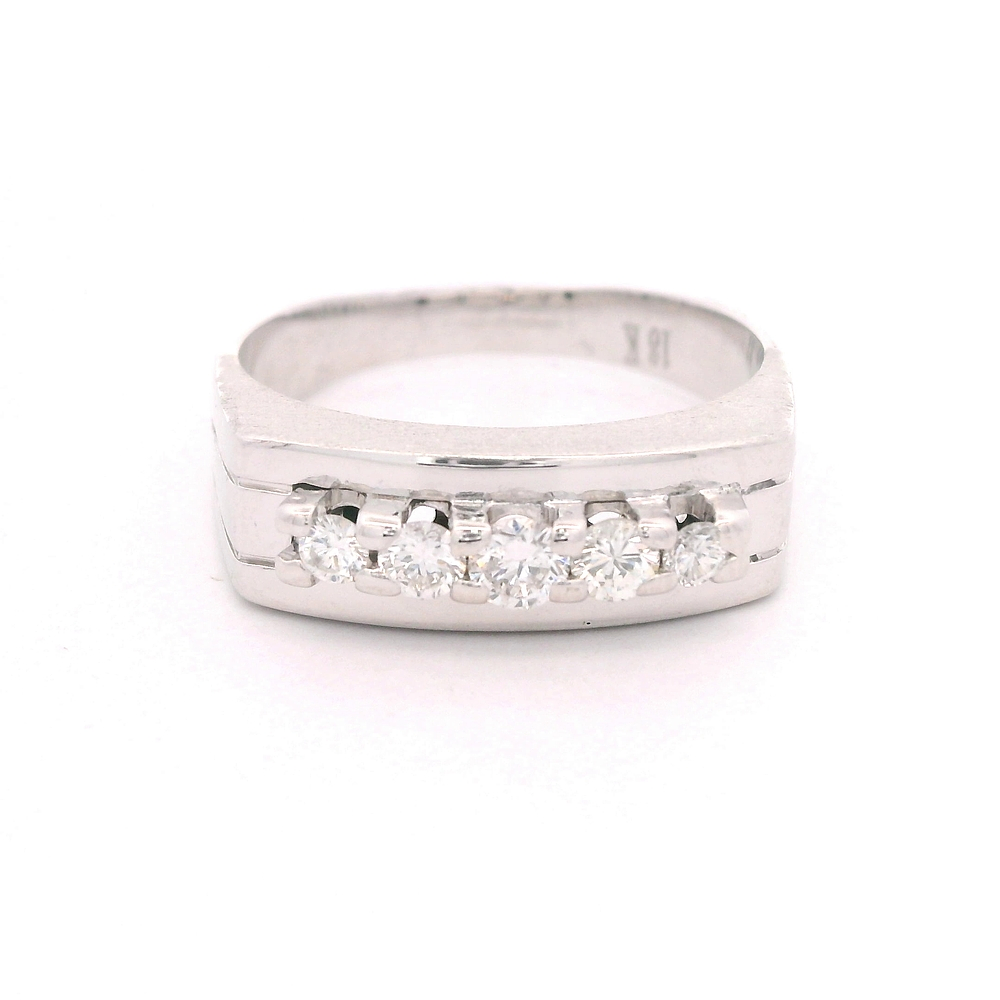 Anillo de Oro Amarillo 18K Cintillo Rodinado con Diamantes