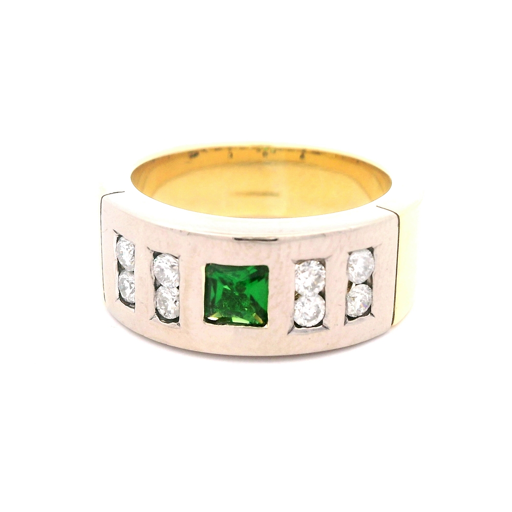 Anillo de Oro Amarillo 18K Bicolor con Diamantes