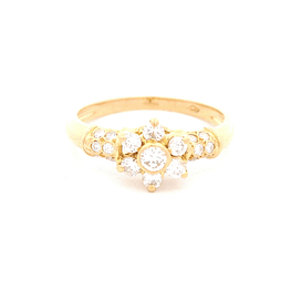 Anillo de Oro Amarillo 18K Flor con Diamantes