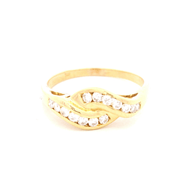 Anillo de Oro Amarillo 18K Ondulado con Diamantes