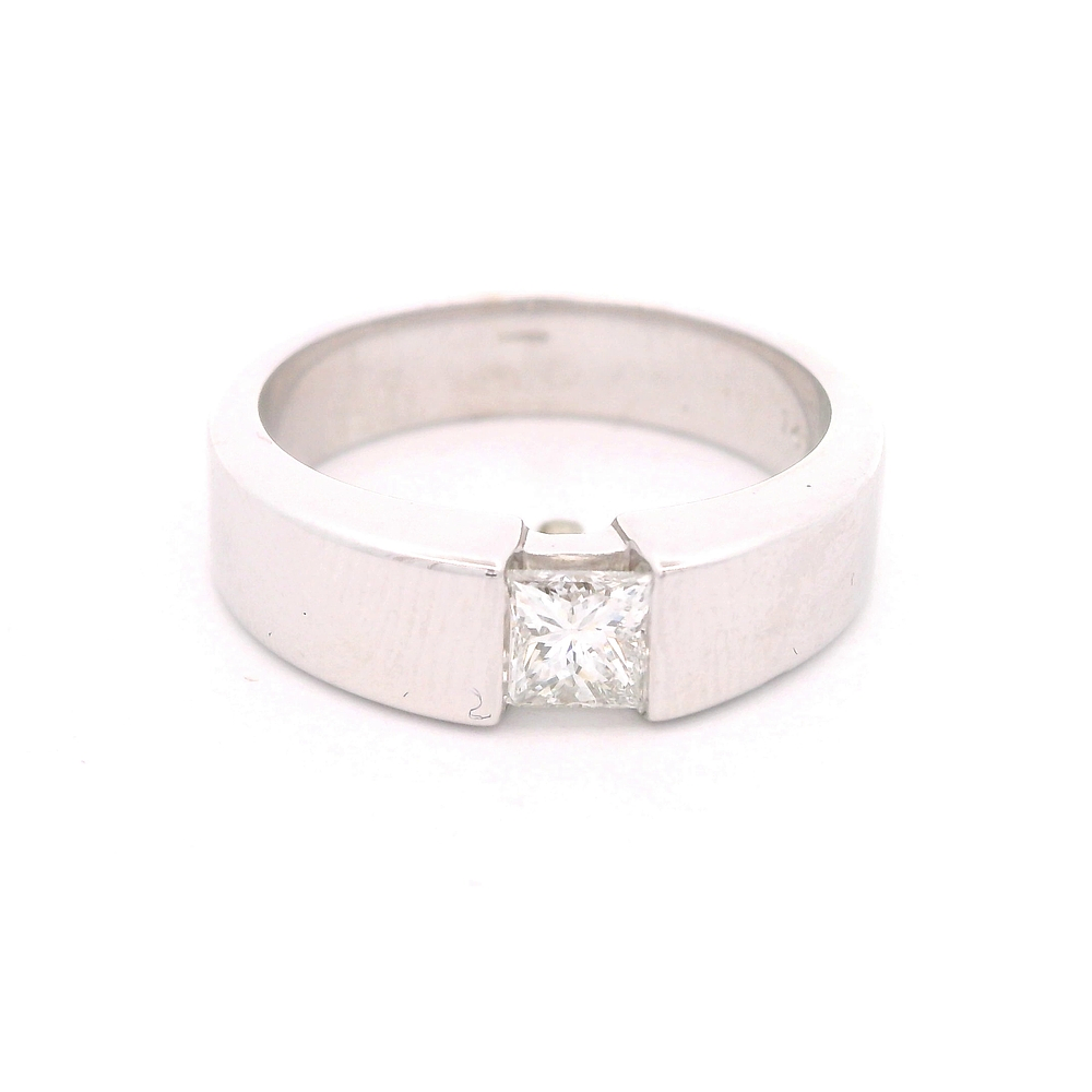 Anillo de Oro Amarillo 14K Solitario Rodinado con Diamantes