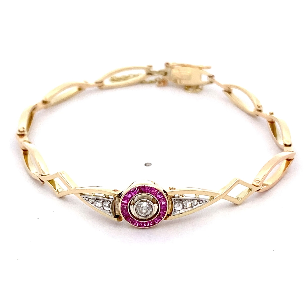 Pulsera de Oro Amarillo 14K Oval Bicolor con Diamantes