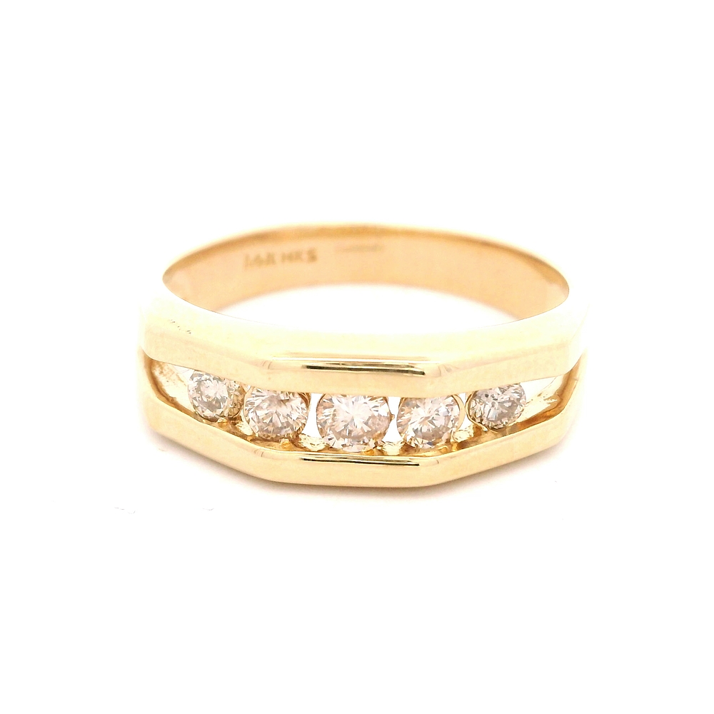 Anillo de Oro Amarillo 14K Cintillo Calado con Diamantes