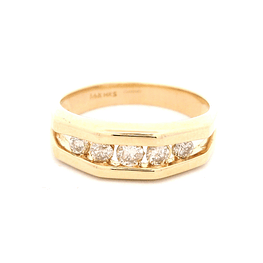 Anillo de Oro Amarillo 14K Cintillo Calado con Diamantes