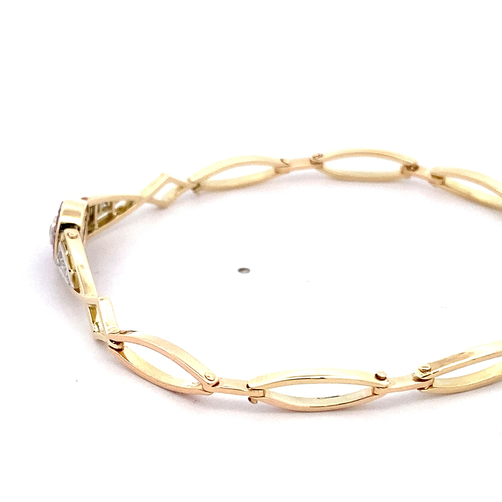 Pulsera de Oro Amarillo 14K Oval Bicolor con Diamantes