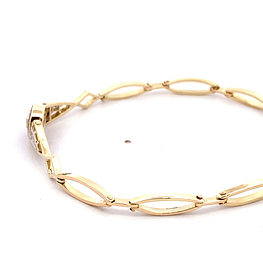 Pulsera de Oro Amarillo 14K Oval Bicolor con Diamantes