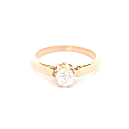 Anillo de Oro Amarillo 14K Solitario con Diamantes