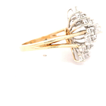 Anillo de Oro Amarillo 14K Flor Calado con Diamantes