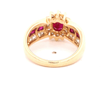 Anillo de Oro Amarillo 14K Flor con Diamantes y Rubí