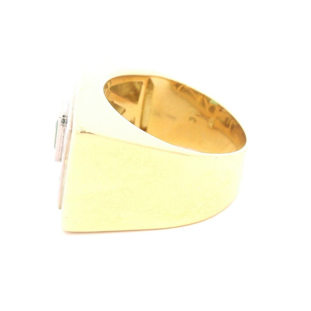 Anillo de Oro Amarillo 18K Bicolor con Diamantes y Esmeralda