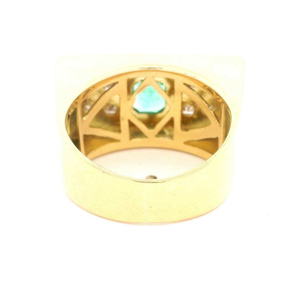 Anillo de Oro Amarillo 18K Bicolor con Diamantes y Esmeralda