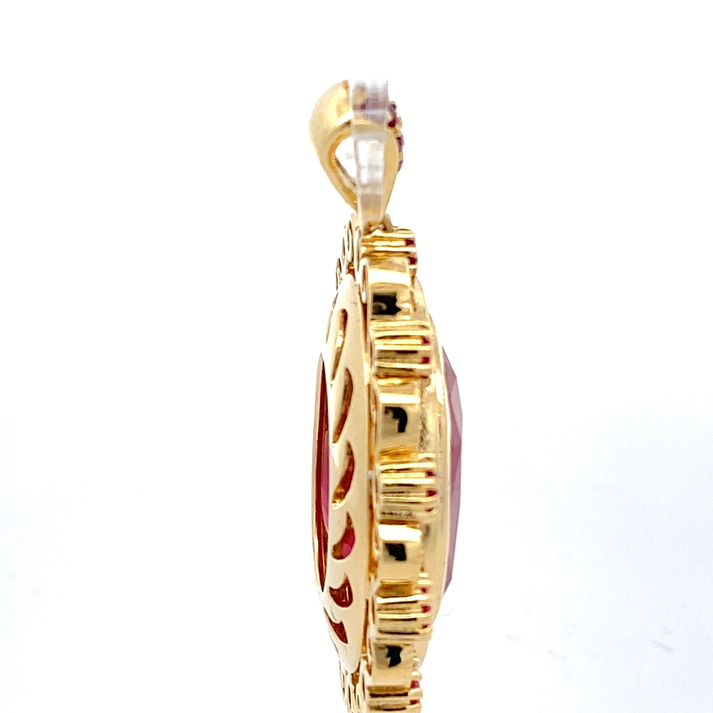 Colgante de Oro Amarillo 18K Oval y Esmeralda y Rubí