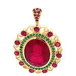Colgante de Oro Amarillo 18K Oval y Esmeralda y Rubí