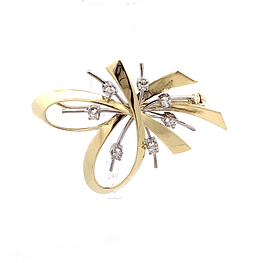 Prendedor de Oro Amarillo 14K Flor Bicolor con Diamantes