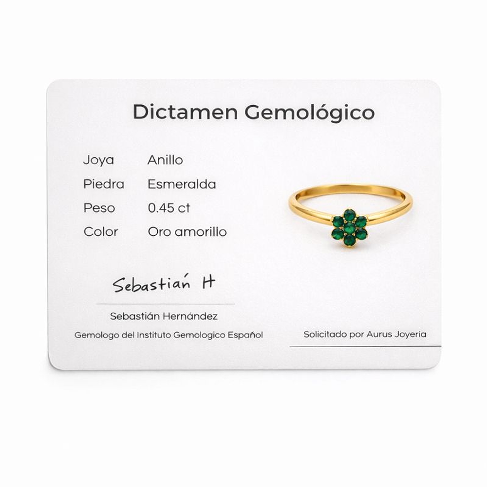 Anillo De Oro Amarillo 18K Flor Con Esmeraldas