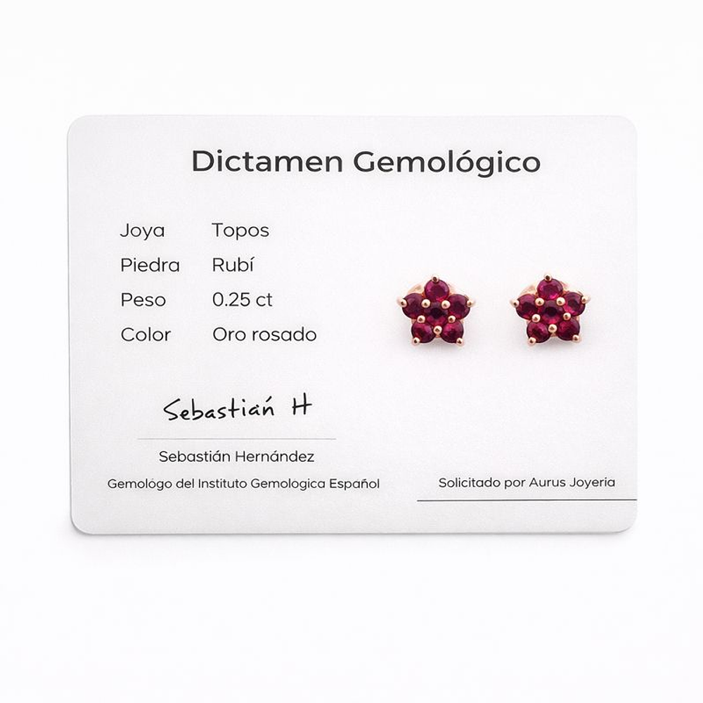 Aros De Oro Rosado 18K Flor Con Rubíes