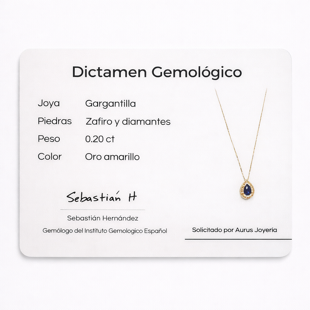 Collar de Oro Amarillo 18K con Zafiro 0.14 ct y Diamantes 0.20 ct
