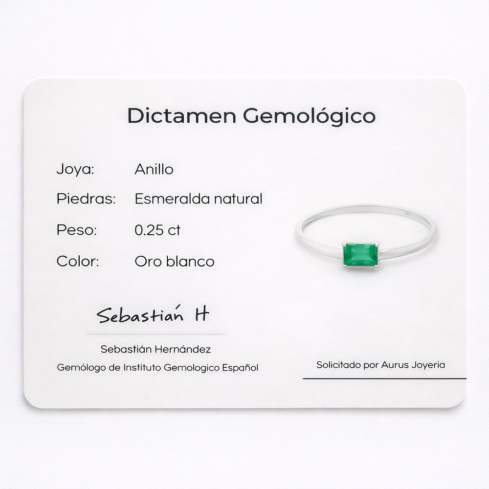 Anillo Solitario Esmeralda "Luz Verde" – Oro Blanco 18K