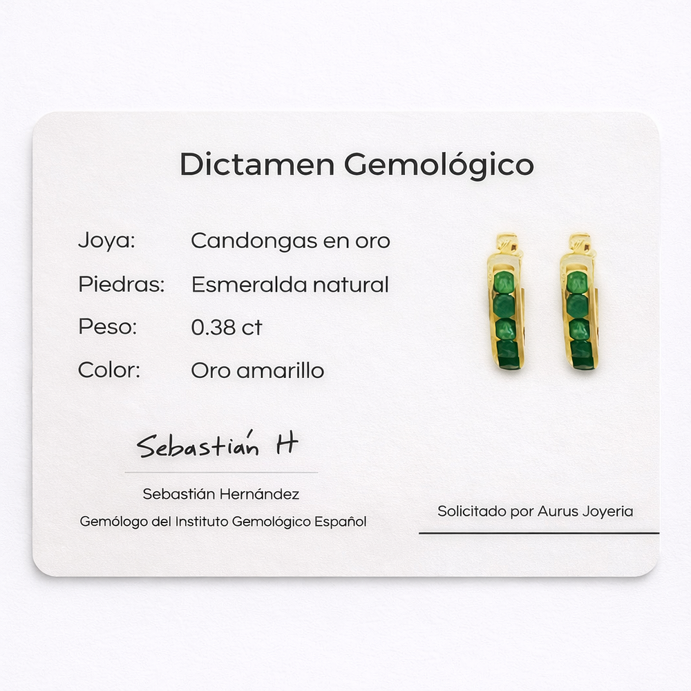 Aro Huggie en Oro Amarillo 18K con Esmeraldas Naturales 