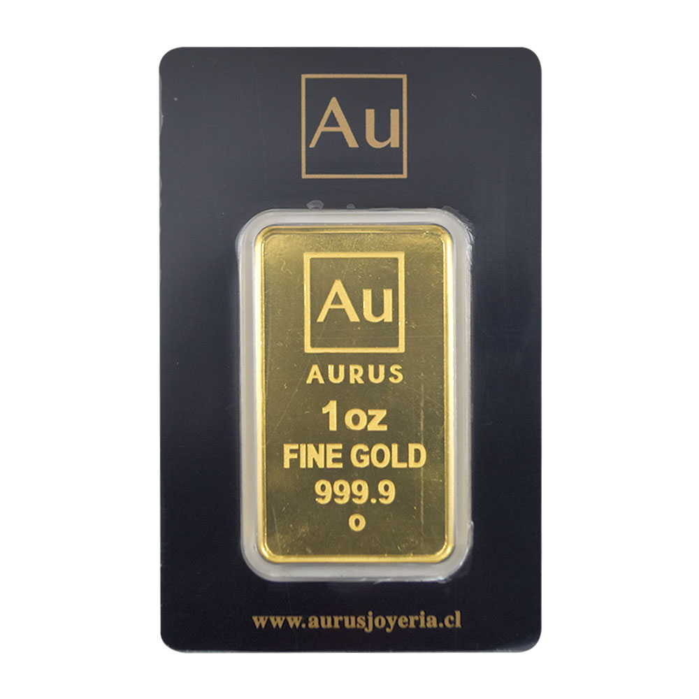 Barra de oro Aurus de 1 onza en empaque de seguridad CertiCard