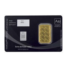Barra De Oro 24K 1/2 Onza Troy Aurus Joyería Turistic