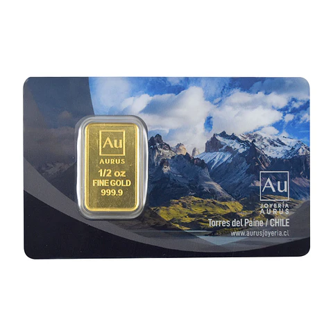 Barra De Oro 24K 1/2 Onza Troy Aurus Joyería Turistic