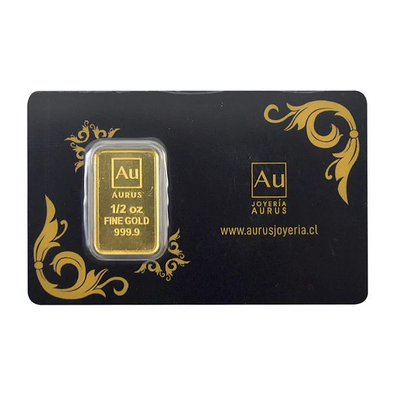 Barra De Oro 24K 1/2 Onza Troy Aurus Joyería Clásico 