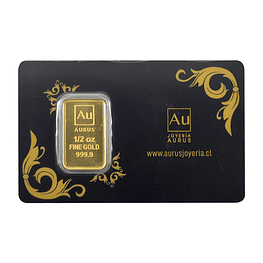 Barra De Oro 24K 1/2 Onza Troy Aurus Joyería Clásico 