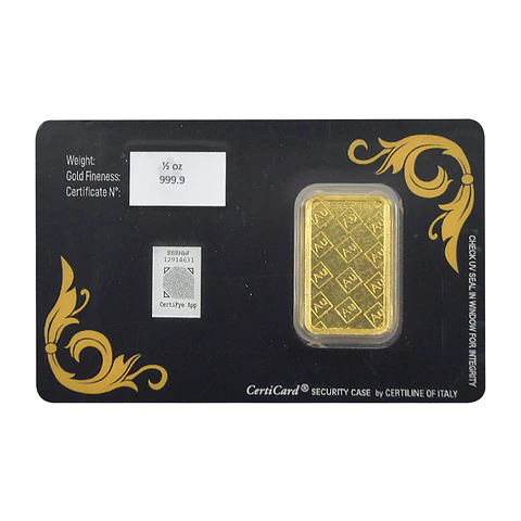 Barra De Oro 24K 1/2 Onza Troy Aurus Joyería Clásico 