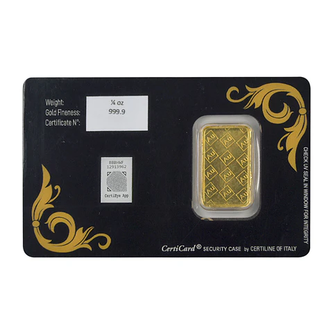 Barra De Oro 24K 1/4 Onza Aurus Joyería Clásico 