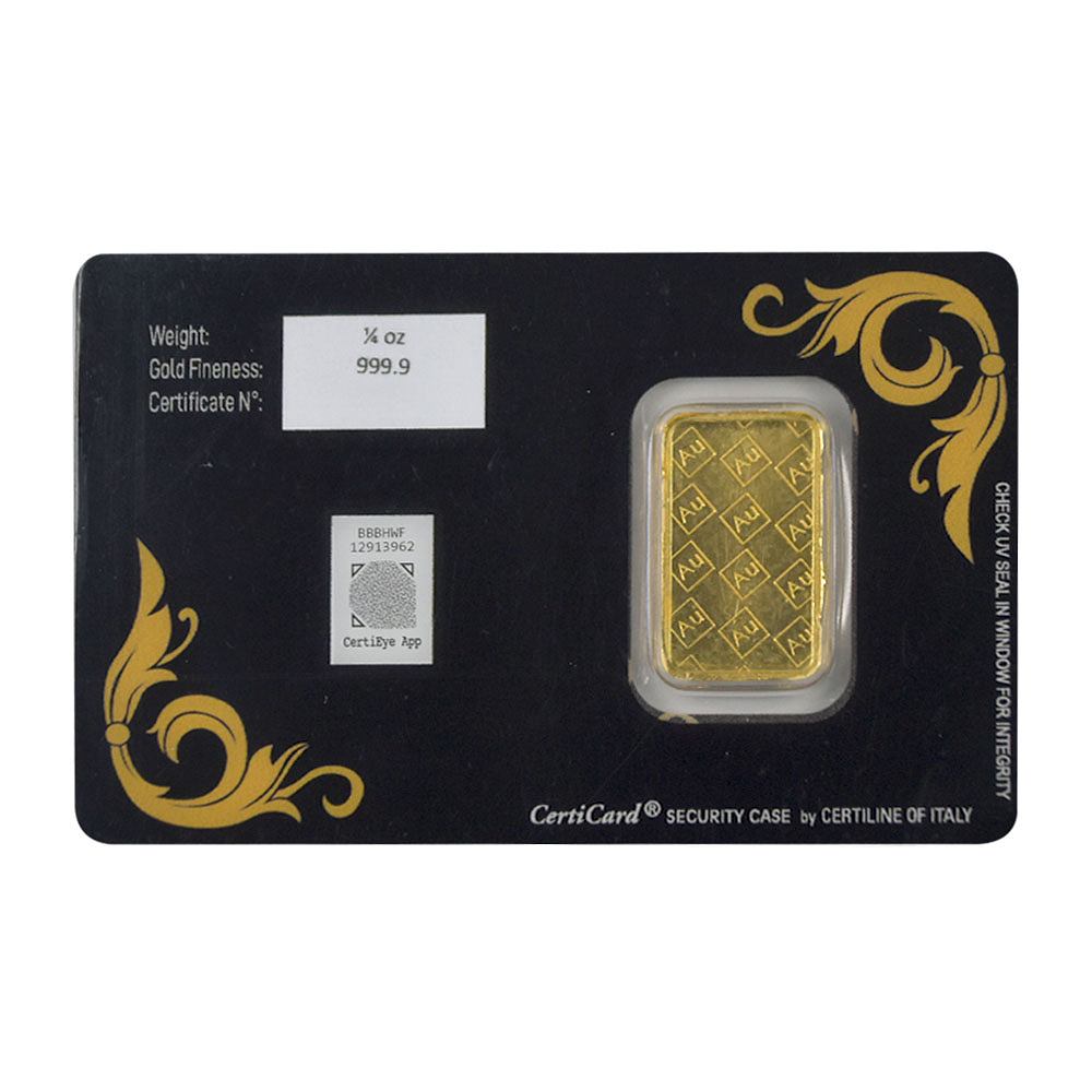 Barra De Oro 24K 1/4 Onza Aurus Joyería Clásico 