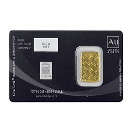 Barra De Oro 24K 1/10 Onza Troy Aurus Joyería Turistic