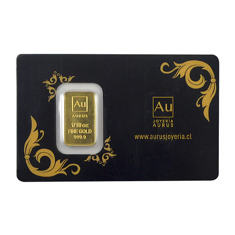 Barra De Oro 24K 1/10 Onza Troy Aurus Joyería Clásico