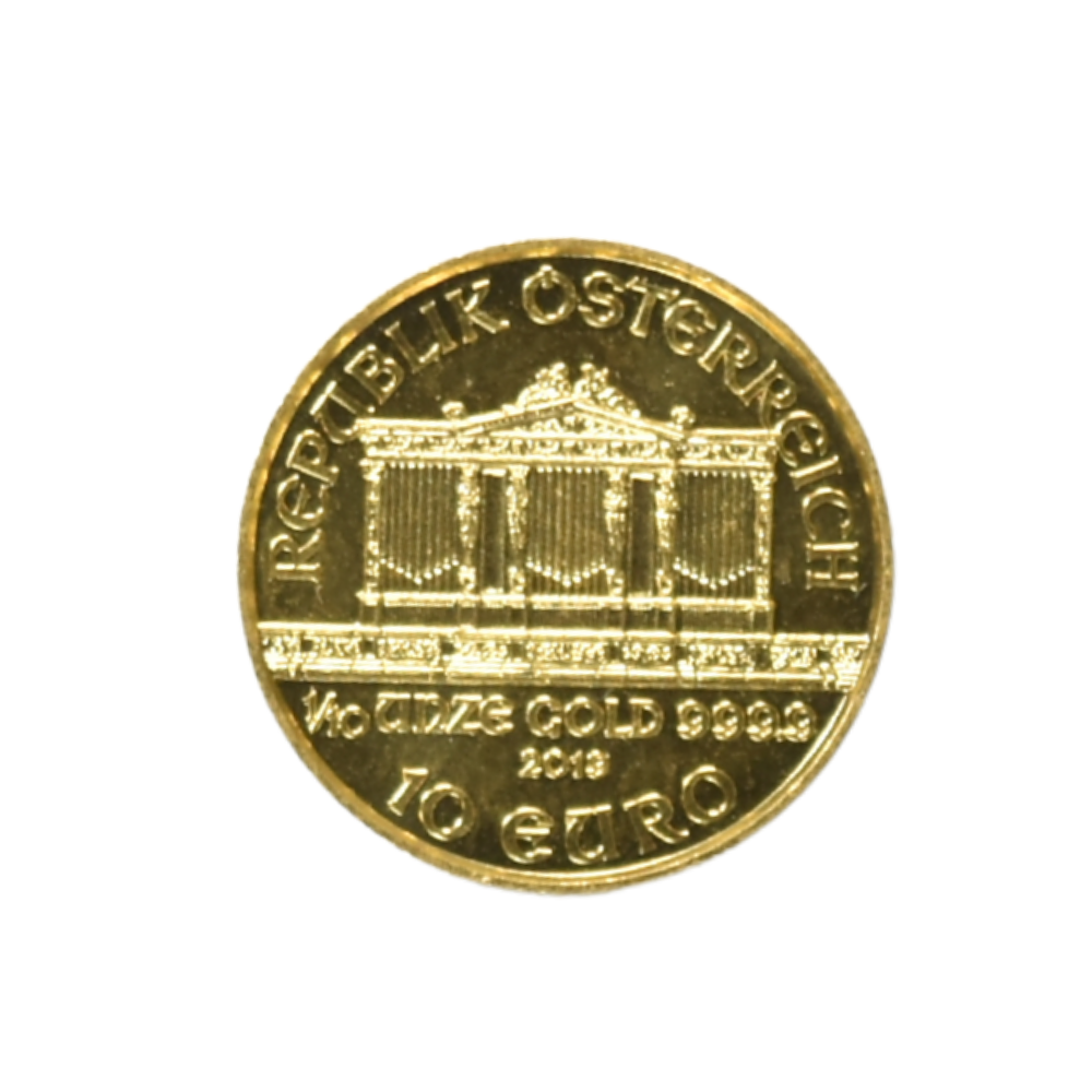 Moneda de Oro Filarmónica de Viena Austria 1/10 oz 2019 – 10 Euros (24K 9999)