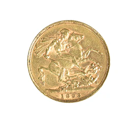 Moneda de Oro Soberano Británico 1893 Reina Victoria 22K