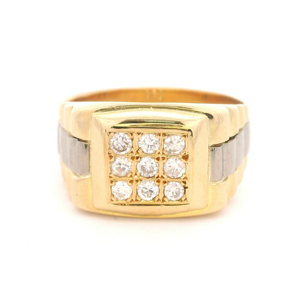 Anillo de Oro Bicolor 18K Sello con 9 Diamantes Naturales
