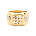 Anillo de Oro Bicolor 18K Sello con 9 Diamantes Naturales