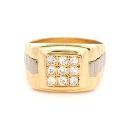 Anillo de Oro Bicolor 18K Sello con 9 Diamantes Naturales
