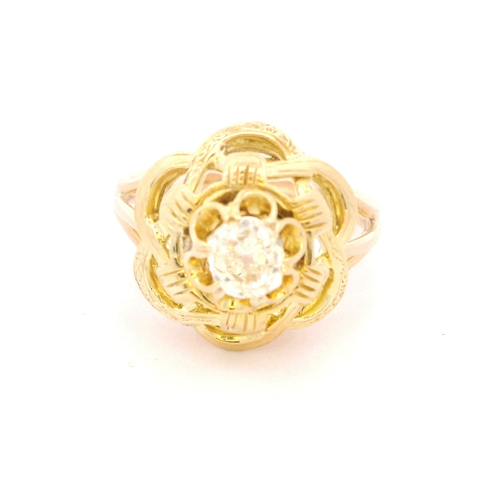Anillo de Oro Amarillo 18K Flor con Diamante 