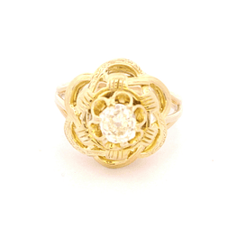 Anillo de Oro Amarillo 18K Flor con Diamante 