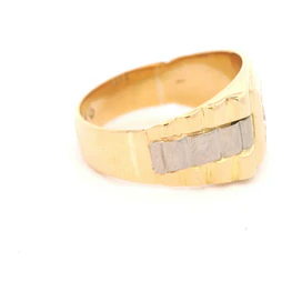 Anillo de Oro Bicolor 18K Sello con 9 Diamantes Naturales