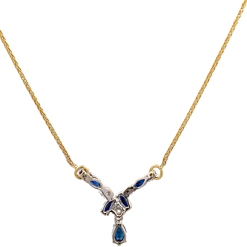 Cadena de Oro Bicolor 18K Espigada con Diamantes y Zafiros