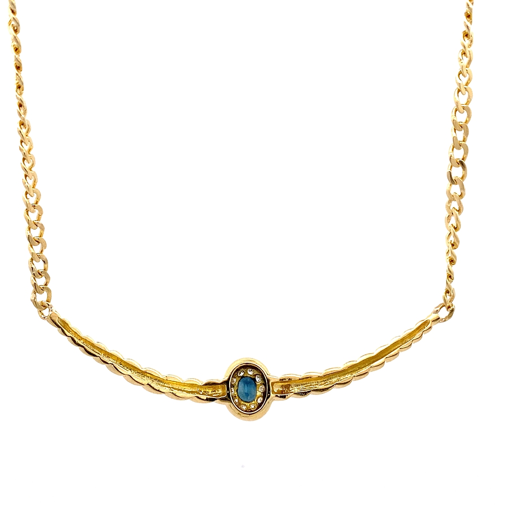 Cadena de Oro Amarillo 18K Groumet con Dije Halo de Zafiro y Diamantes