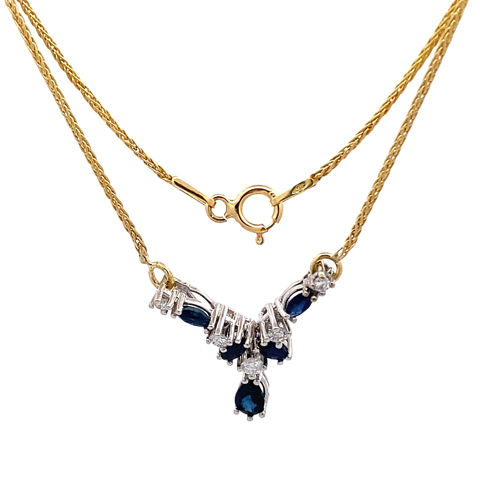 Cadena de Oro Bicolor 18K Espigada con Diamantes y Zafiros