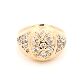 Anillo de Oro Amarillo 14K Sello Bombé con 29 Diamantes