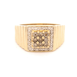 Anillo de Oro Amarillo 10K Sello con 27 Diamantes